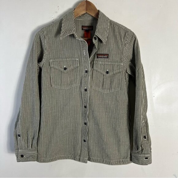 Patagonia Womens Hickory Stripe Sediment Farrier's Shirt Organic Cotton Hemp XS - Picture 2 of 11